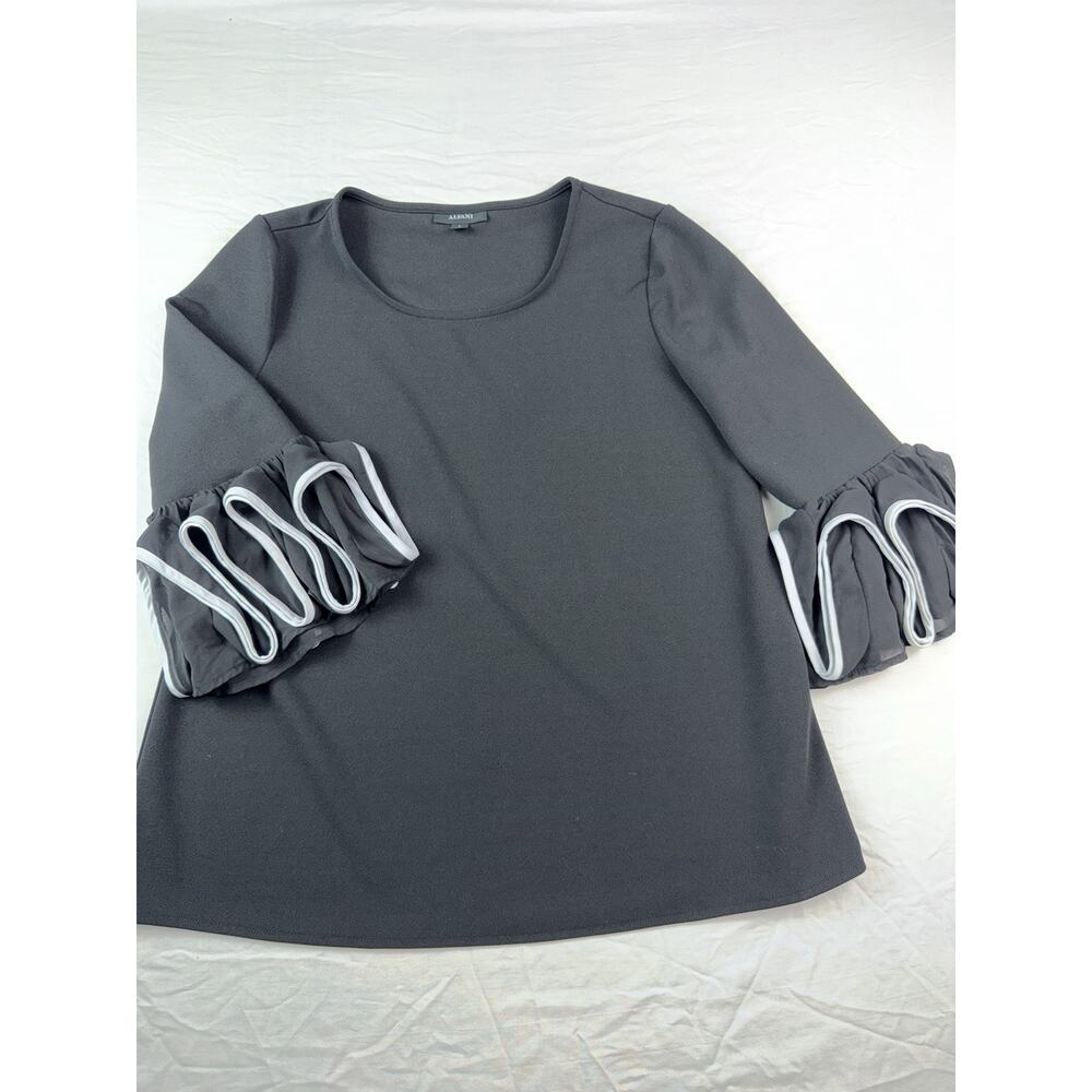 Alfani Ruffle Sleeve Blouse Women Small Black Statement Sleeve Dressy Work Top